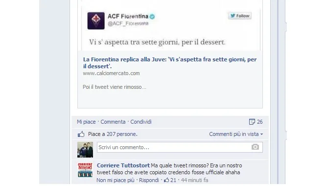 Tweet polemico della Fiorentina contro la Juve: svelato il mistero? (FOTO)