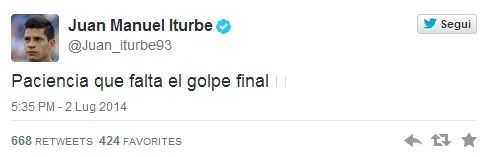 La Juve sempre più vicina a Iturbe: un suo tweet conferma! (FOTO)