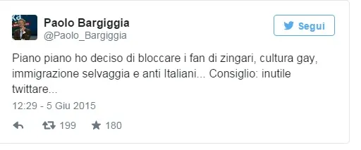 GALLERY – Bargiggia shock, i 10 tweet più scandalosi: insulti a gay, rom e persone di colore