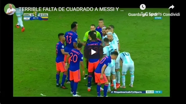 Randellata d’altri tempi di Cuadrado a Messi: si scatena la rissa durante Argentina-Colombia