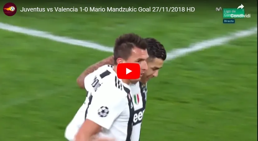 Numero da fenomeno di Ronaldo, Mandzukic-gol: Juve avanti col Valencia!