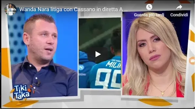 Cassano e Wanda Nara, che lite su Icardi in diretta TV: “Basta caz..te!!!”