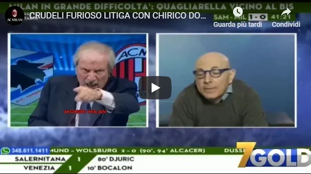 Papera epica di Donnarumma: un furioso Crudeli litiga con lo juventino Chirico in diretta