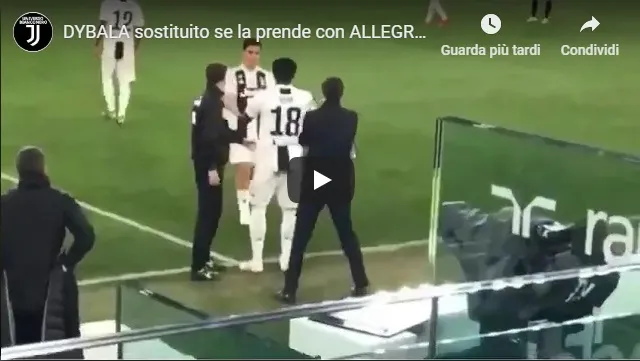 Per Dybala solo panchina, l’argentino se la prende con Allegri: immagini inedite