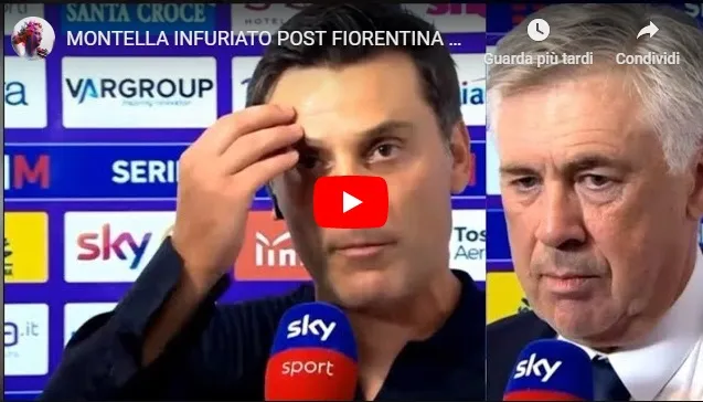 Furia Montella in diretta TV su Sky: “Rigore al Napoli, in 5 al VAR si complicano la vita”