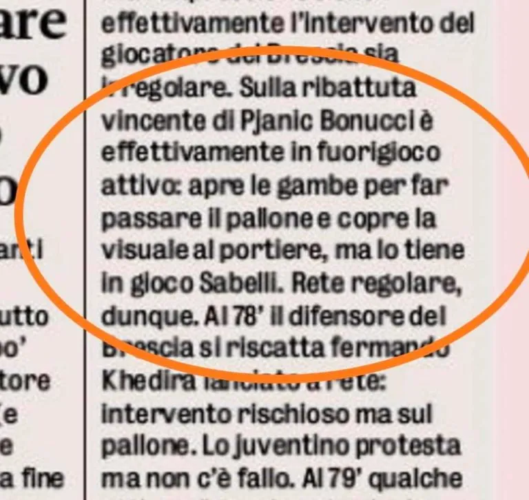 Tutto vero, la Gazzetta parla del “fuorigioco regolare” sul gol di Pjanic