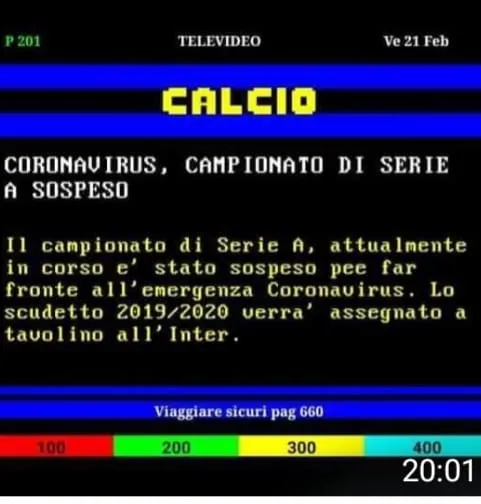 Serie A sospesa per Coronavirus e Scudetto all’Inter: dal televideo alla bufala divertente