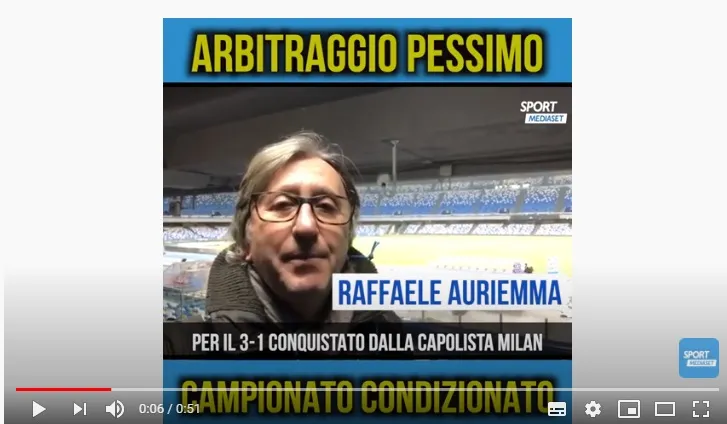 Auriemma: il campionato è già condizionato, troppo errori dell’arbitro contro il Napoli